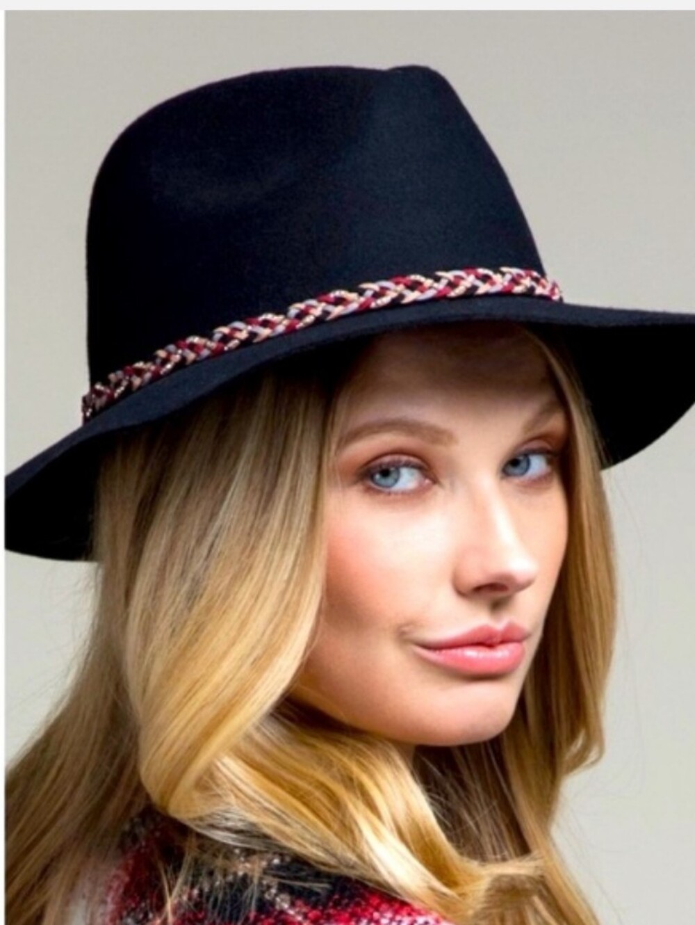 Threadzwear Black Felt Fedora with Braided Red and Cream Band